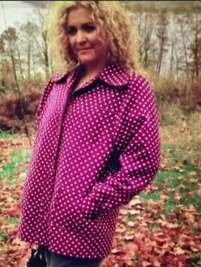 TALBOTS  12 Jacket wine W White Polkadots size 2 Button Front 3/4 Sleeve
